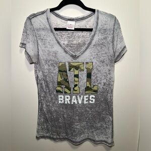 Gray ATL Braves V-Neck T-Shirt